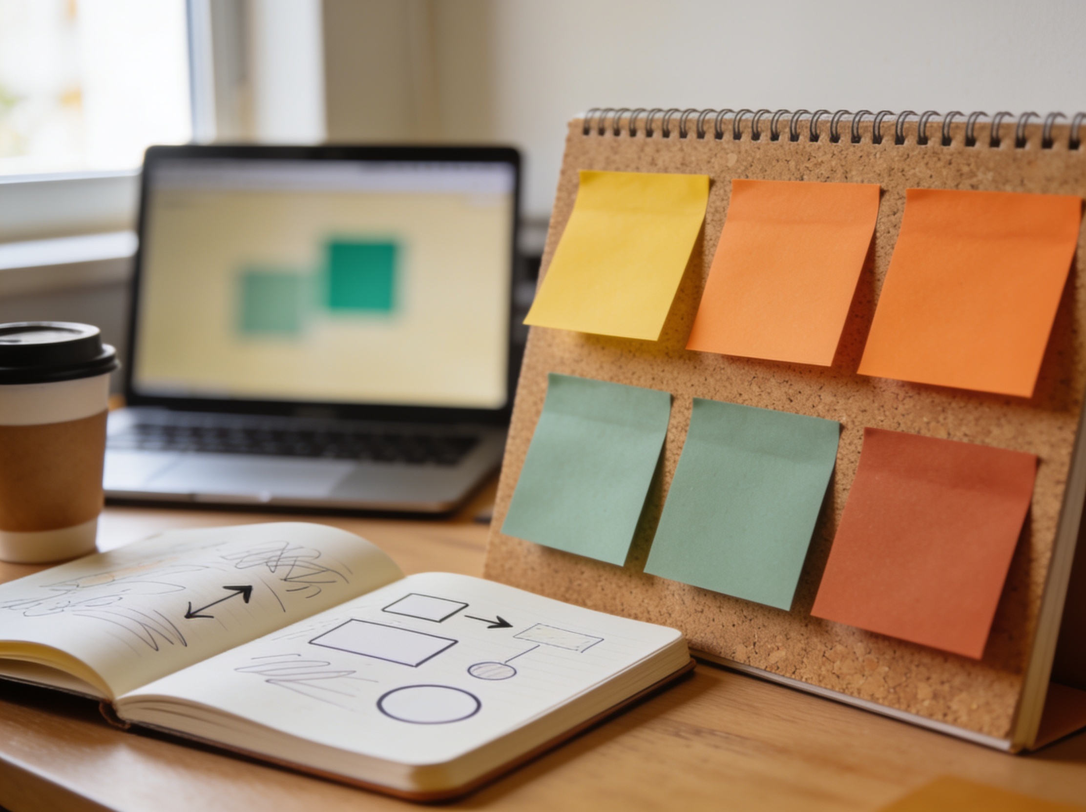 Mesa de trabalho de um pequeno negócio com áreas de automação com IA organizadas