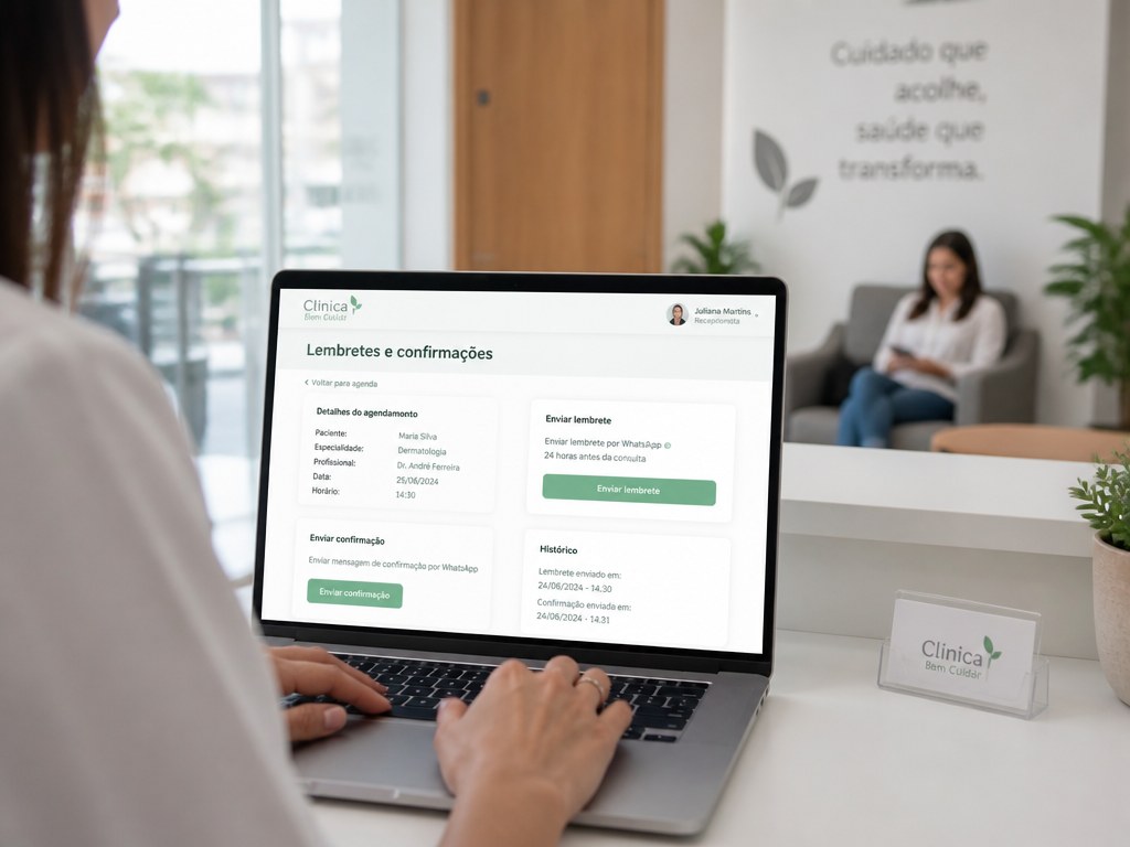 Lembretes automáticos de consulta enviados por uma clínica em Portugal